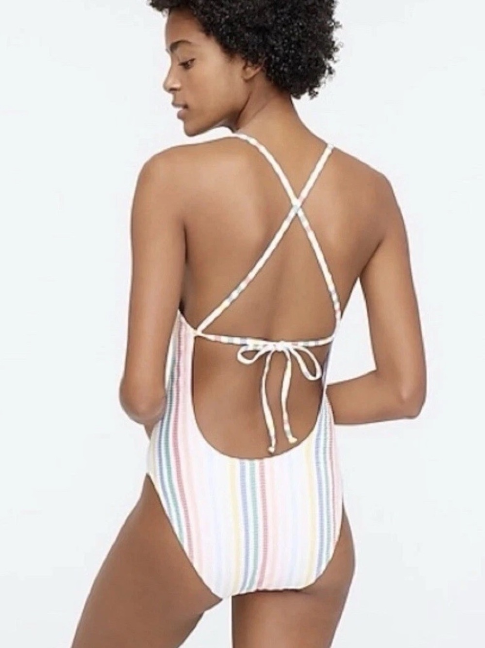 J.Crew Swimsuit rainbow stripe strappy back seersucker material Women’s 16 - Picture 2 of 14